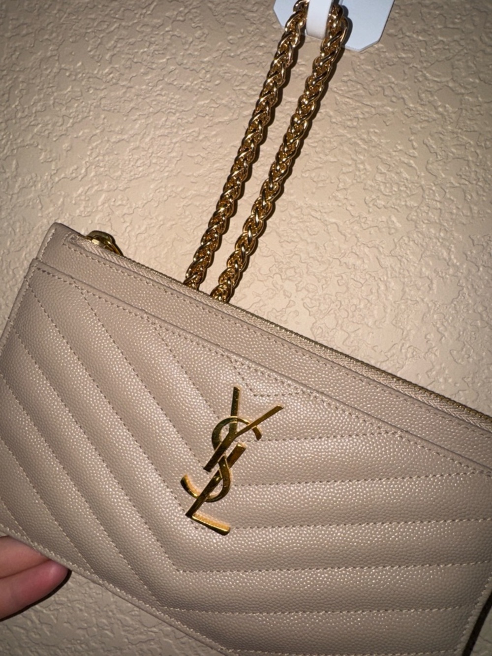 Saint Laurent Quilted Chain Wristlet in Beige with Gold Hardware - Picture 2 of 4